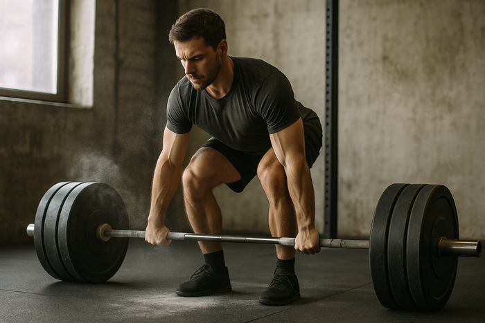 An athlete pulling a heavy deadlift as part of general strength work