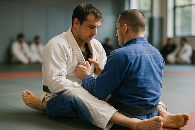 Top player posturing up inside closed guard