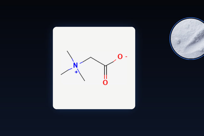 Betaine anhydrous molecular structure with real powder accent