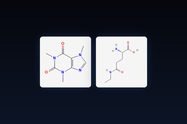 Caffeine and L-Theanine molecular structures side by side
