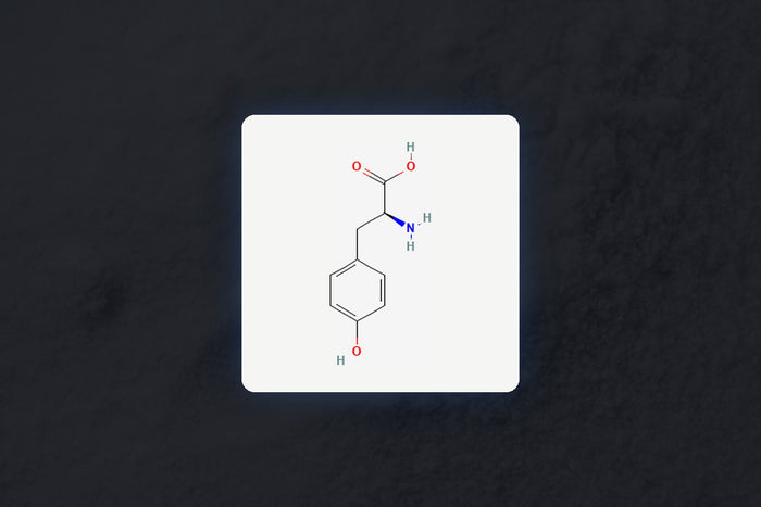 L-Tyrosine molecular structure over real powder texture